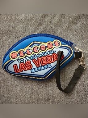 Las Vegas Blue Graphic Wristlet Pouch. Thick fabric. Durable.